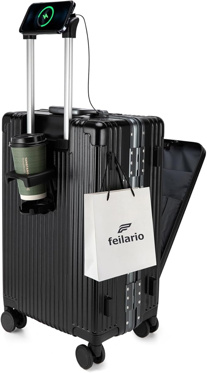 feilario 20in Aluminium Frame PC Hard Shell Spinner Wheels Luggage, Built-In by feilario