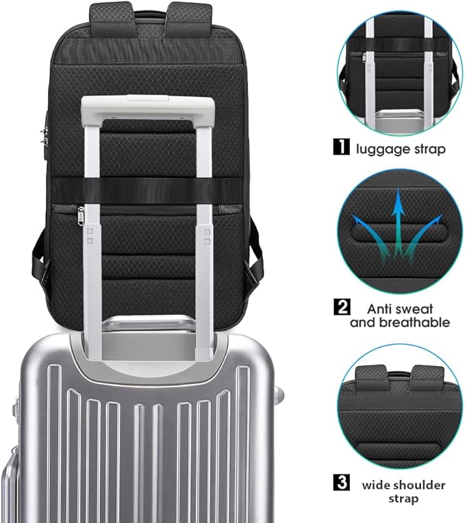 BANGE Black Genuine Leather Laptop Backpack - Image 5