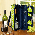 Deluxe Insulated Wine Tote with 2 Wine Glasses (Trellis Green)