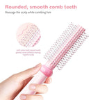 Round Hair Brush, Detangling Fluffy Scalp Brush with Ergonomic Big Handle, Plastic Lightweight Macron Styling Color Comb for Faster Blow Drying and Volume for Long,Thick, Curly Hair Women/Girls/Kids