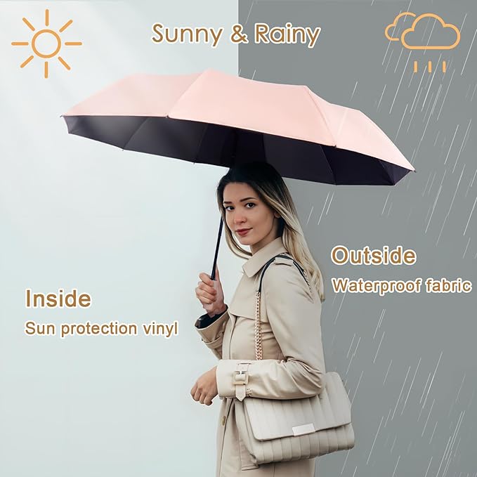 2-Pack Windproof, Waterproof, UV-Blocking Portable Travel Umbrella, Compact Sun - Image 5