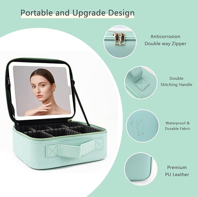 Makeup Bag with Led Mirror, Travel Makeup Organizer with 3 Color Setting - Image 4