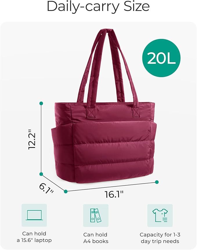 BAGSMART Tote Bag for Women, Lightweight Puffy Tote Bag - Image 2