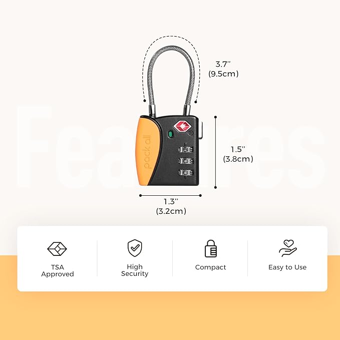 pack all TSA Approved Cable Luggage Locks, 3 Digit Combination Padlocks - Image 2