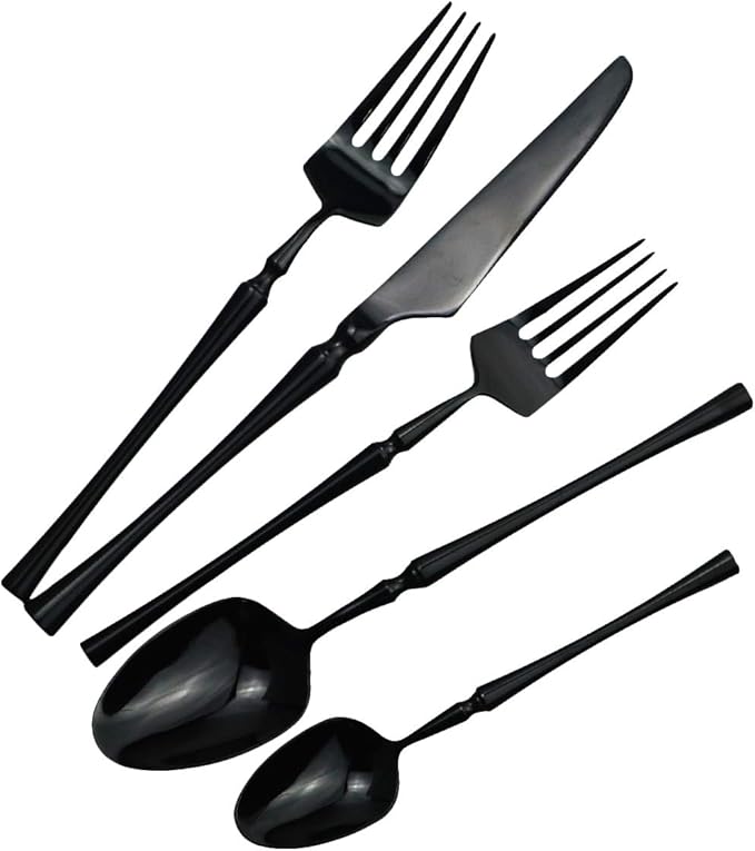 Gugrida 20 piece Black Flatware Set 304 Stainless Steel Fork Spoon Cutlery - Image 6