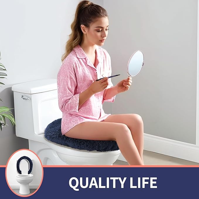 Microfiber Elongated Toilet Seat Cover 19.5"x 15" Machine Washable Solid Toilet - Image 6