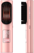 Cordless Hair Straightener Brush, Mini Brush Straightener for Travel,Portable Straightening Brush for Women,Hot Comb Styling Tools & Appliances, Pink
