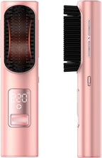 Cordless Hair Straightener Brush, Mini Brush Straightener for Travel,Portable Straightening Brush for Women,Hot Comb Styling Tools & Appliances, Pink