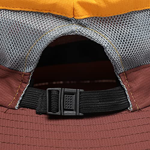 Womens Summer Sun Hat Beach Hat Wide Brim Outdoor UV Protection Hat Foldable Cool Mesh Ponytail Bucket Hat (6-7 / Yellow-brown)