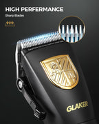 GLAKER Hair Clippers for Men,Professional Mens Hair Clippers Cordless Clippers for Hair Cutting,Precision Trimmer Kit Zero Gap Trimmer with LED Display 15 Guide Combs (Black+Gold)