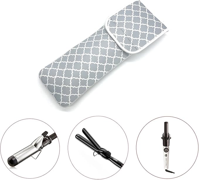 Wanty Hair Straighteners Case with Fastener - Neoprene Curling Iron Holder Flat Iron Curling Wand Travel Cover Case Bag PouchShield Curling Iron Cover - Flat Iron Travel Pouch (Gray)