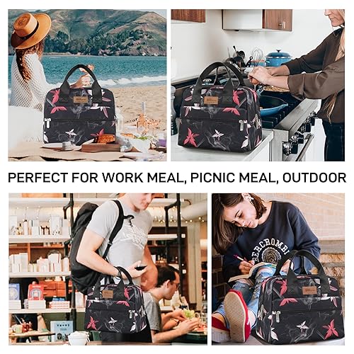 Insulated Lunch Bag for Women Men (Pink Flowers)