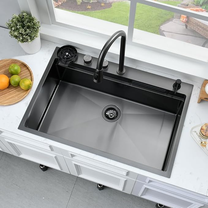 33 Inch Black Waterfall Drop In Kitchen Sink - Image 3