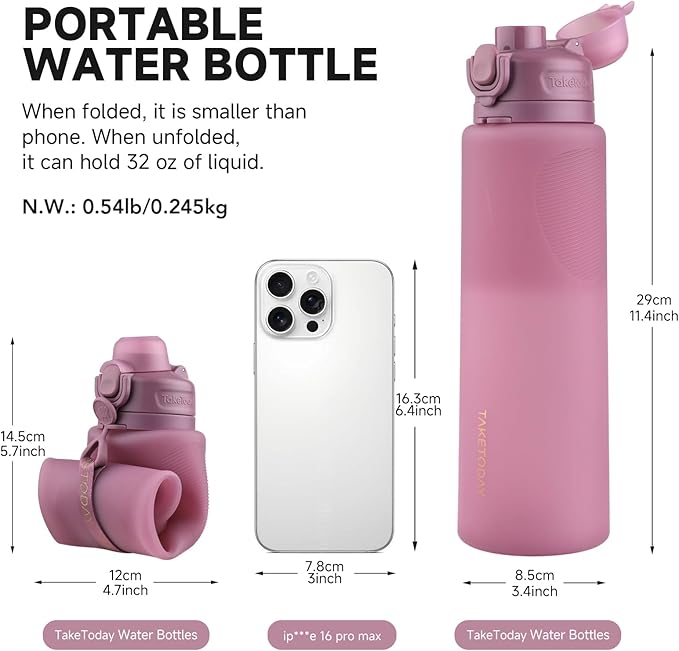 TakeToday Collapsible Water Bottles 32oz, Foldable Travel Water Bottle - Image 4