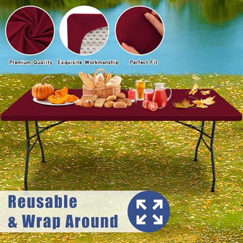 2 Pack Rectangle Spandex Fitted Table Cloth (Wine Red / 96" x 30" (Rectangular))