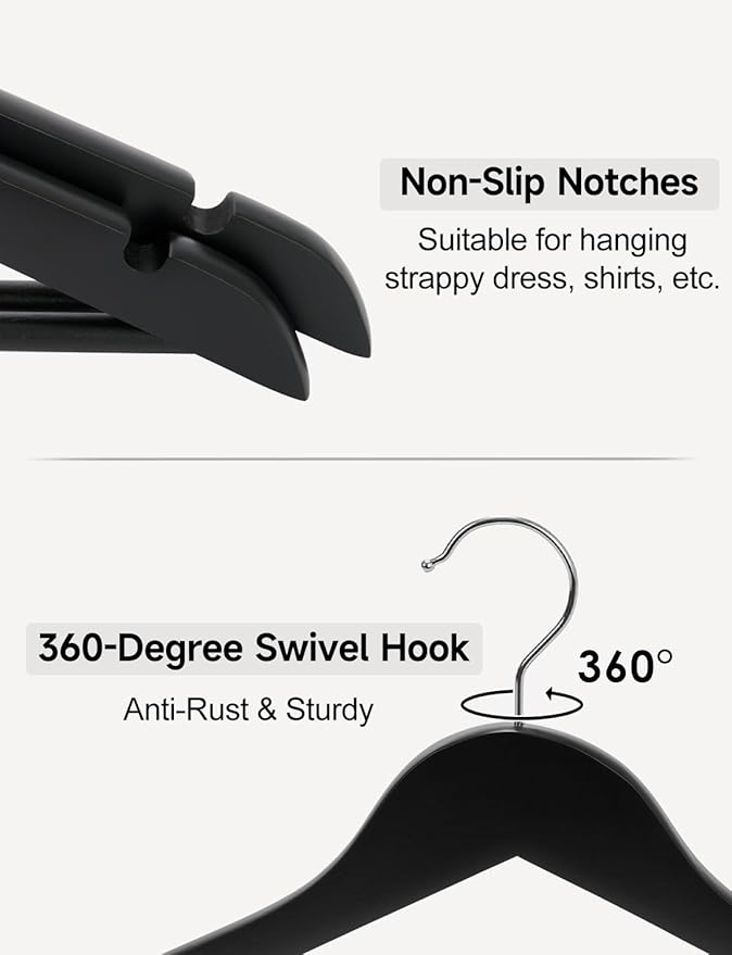 StorageWorks Black Wooden Hangers, 30 Pack Wood Hanger - Image 5