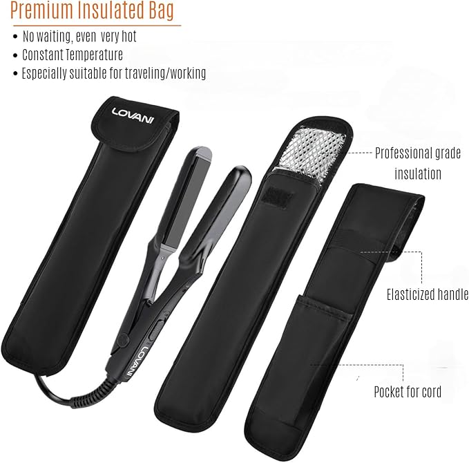 LOVANI Mini Flat Iron 0.5 inch, Dual Voltage Travel Hair Straightener for Short to Medium Hair & Bangs, Small Size Ceramic Tourmaline 3D Floating Plates, Heat‑Resistant Pouch Included