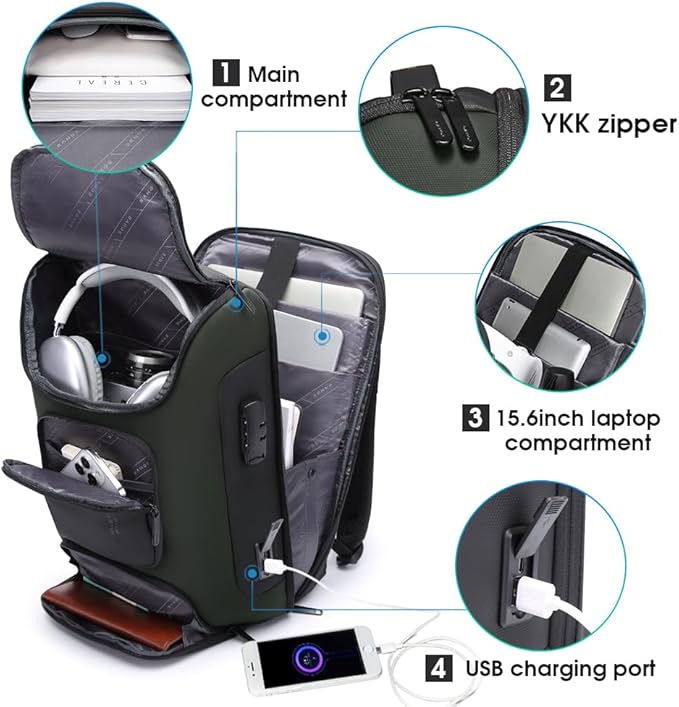 BANGE Business Backpack with USB Charging Port, Anti Theft Laptop Backpacks Fit - Image 3