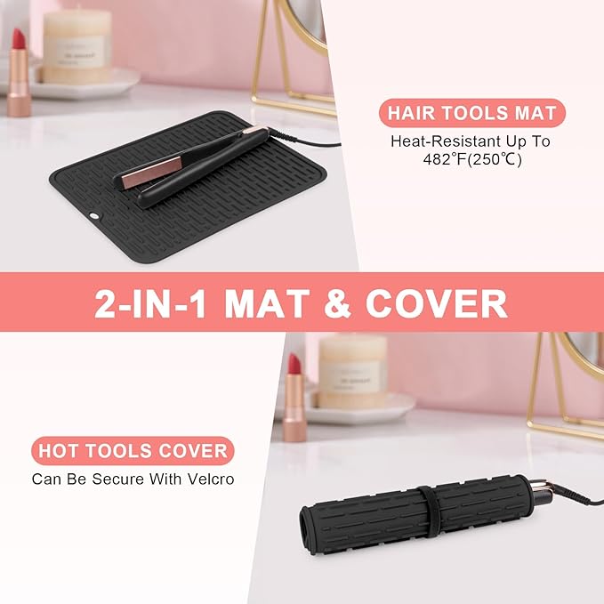 Oversize Silicone Heat Resistant Mat for Curling Irons, Flat Irons, Hair Straighteners and Hot Hair Styling Tools, Portable Hot Tools Cover Pad for Travel Vanity Salon(14.2" x 11.0")