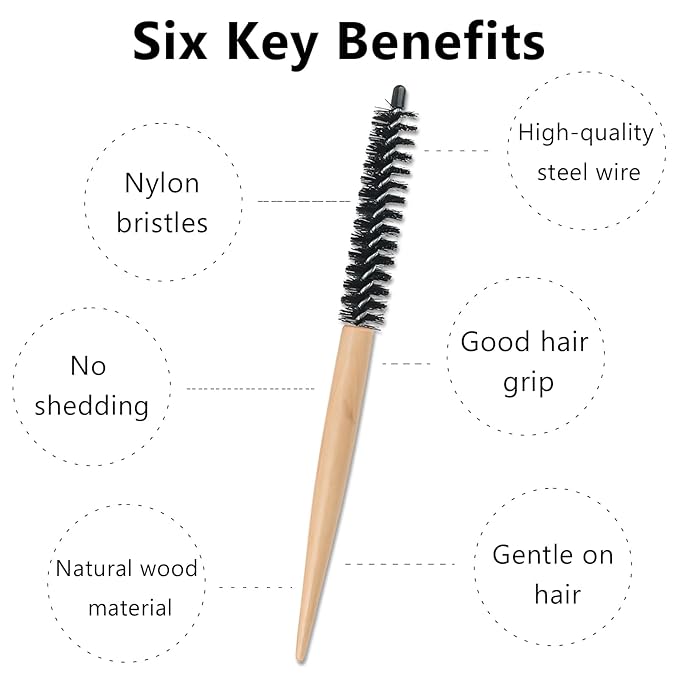 Small Round Styling Brush - Mini Roller Quiff Comb for Hairdressing - Lightweight Salon Brush for Thin, Short Hair, Bangs, Beard, Curling & Lifting
