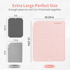 Oversize Large Silicone Heat Resistant Mat, 13.19" x 10.24" Professional Heat Mat for Curling Iron, Portable Vanity Decor Makeup Mat with Velcro Cover for Travel Vanity Salon (Pink)