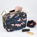 Conair Makeup Bag, Large Double Zip Toiletry and Cosmetic Bag, Perfect Size for Use At Home or Travel, Double Zip Organizer Shape in Blue, Pink and Black Camouflage