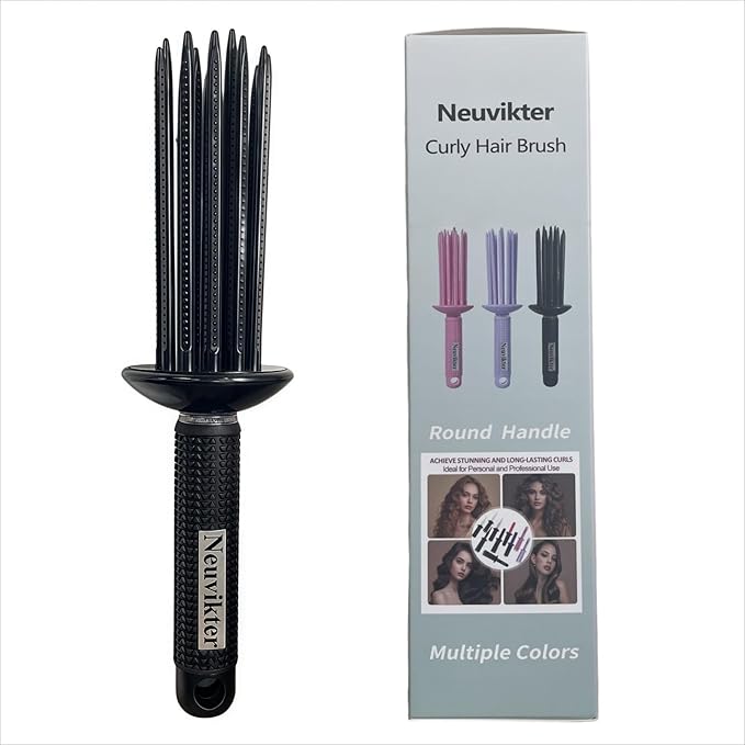 17 Teeth Curly Hair Brush, Curl Defining Brush, Curling Roll Comb, Perfect for Hair Salon & Home Use (Silicone Black)