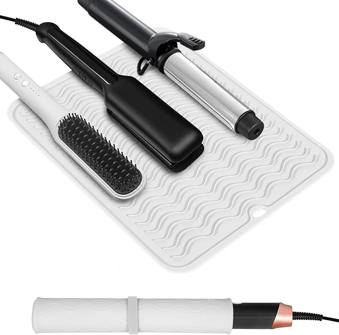 Quccefods Heat Resistant Mat Oversize Curling Iron Mat Silicone Hot Hair Tools Mat for Hair Straightener,Flat Irons,Hair Styling Tools Countertop protection Portable Travel Mat 14.2" x 11"