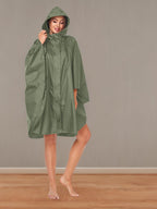 Unisex Rain Poncho Hooded Waterproof Raincoat for Adults Women (Army Green)
