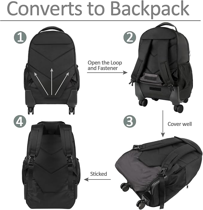MATEIN Rolling Backpack with 4 Wheels, 17 inch Roller Travel Laptop Backpack - Image 5
