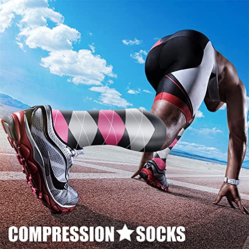 Compression Socks for Women & Men Circulation (Large-X-Large / 13 Grey/Pink/Grey)