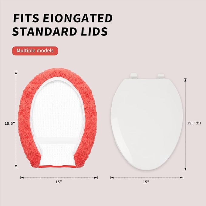 Microfiber Elongated Toilet Seat Cover 19.5"x 15" Machine Washable Solid Toilet - Image 2