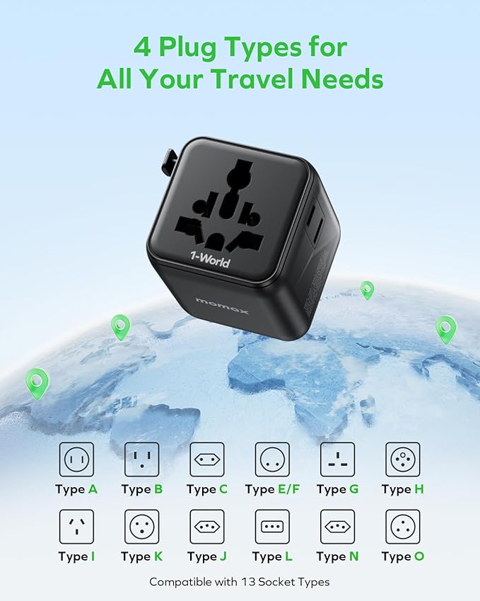 MOMAX Mini Universal Travel Adapter Worldwide, 2 AC, All European Travel Plug - Image 5