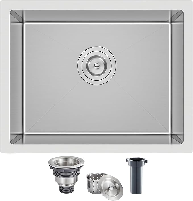 22 Inch Kitchen Bar Sink Undermount, 304 Stainless Steel Handmade Single Bowl by DROPINKITCHENSINK