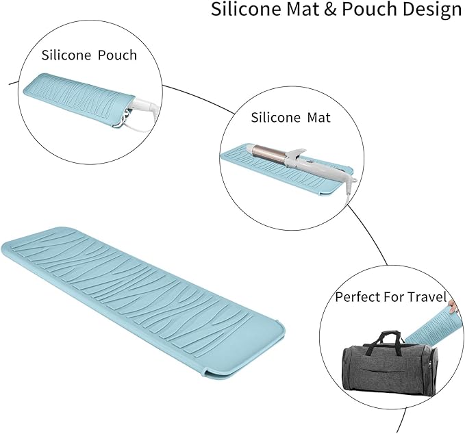 Silicone Heat Resistant Mat Pouch for Hair Styling Tools, 1 Pack, Grey, Silicone, Flat, Dry Hair, 11 x 5.3 inches, 55 grams, 480 degrees Fahrenheit, Includes Silicone Heater Surface