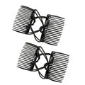 2Pcs Stretchy Comfy Hair Comb Clips, Double Slide Hairpins, Double Comb for Curly Wavy Hair - No Slip, Ouchless,Adjustable & Simple Long Lasting Updo's Black Elastic No Crease, Styling Accessories
