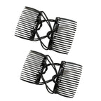 2Pcs Stretchy Comfy Hair Comb Clips, Double Slide Hairpins, Double Comb for Curly Wavy Hair - No Slip, Ouchless,Adjustable & Simple Long Lasting Updo's Black Elastic No Crease, Styling Accessories