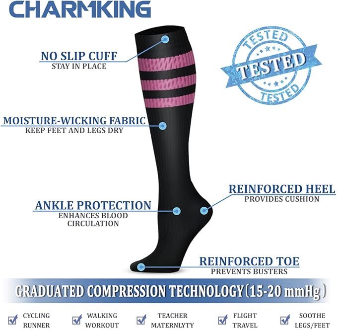 CHARMKING Compression Socks for Women & Men Circulation 15-20 mmHg is Best - Image 4