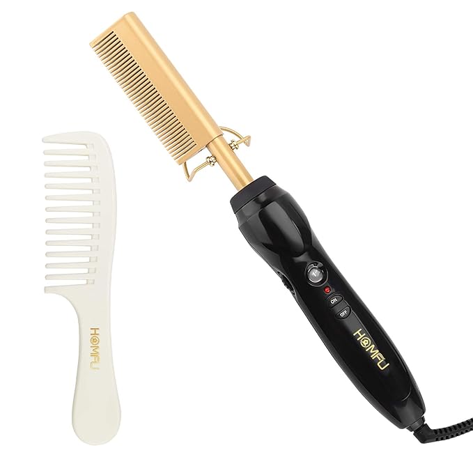 Electric Hot Comb Hair Straightening Heat Pressing Comb Ceramic Curling Flat Iron Curlers Designed Hair Hot Comb Straightener,Portable Travel Anti-Scald Beard Straightener Press Comb