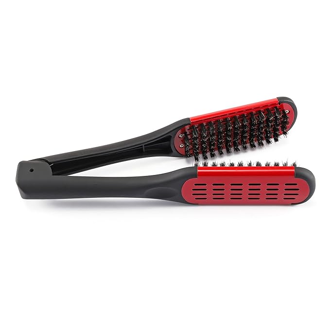 Aethland Double Sided Brush Clamp Straightener, Boar Bristles Clamp Hair Straightening Brush With Detangler - Hair Styling Tool