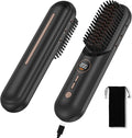 Cordless Hair Straightener Brush, Portable Mini Hair Straightening Brush for Travel, Rechargeable 9000 mAh USB-C, Lightweight Anti-Scald Heated Styling Tools & Appliances (Black)