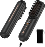 Cordless Hair Straightener Brush, Portable Mini Hair Straightening Brush for Travel, Rechargeable 9000 mAh USB-C, Lightweight Anti-Scald Heated Styling Tools & Appliances (Black)
