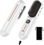 Cordless Hair Straightener Brush, Portable Mini Hair Straightening Brush for Travel, Rechargeable 9600 mAh USB-C, Lightweight Anti-Scald Heated Styling Tools & Appliances (White Golden)