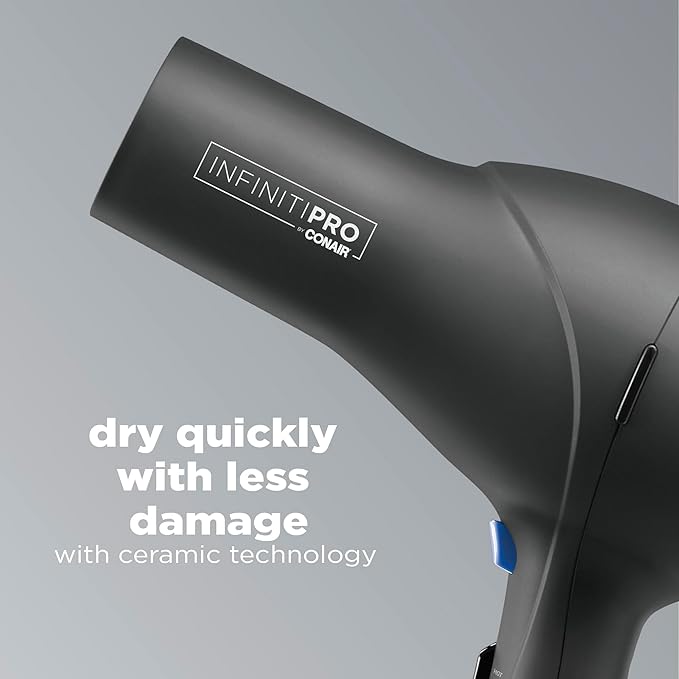 Infiniti PRO CONAIR Hair Dryer with Diffuser,Professional AC Motor,Tourmaline Ceramic Technology Blow Dryer,Includes Concentrator and Blowout Brush,Amazon Exclusive,Gray,(Pack of 4)