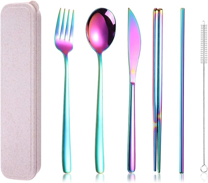 AARAINBOW 6 Pieces 18/8 Stainless Steel Flatware Set Portable Reusable Cutlery by AARAINBOW