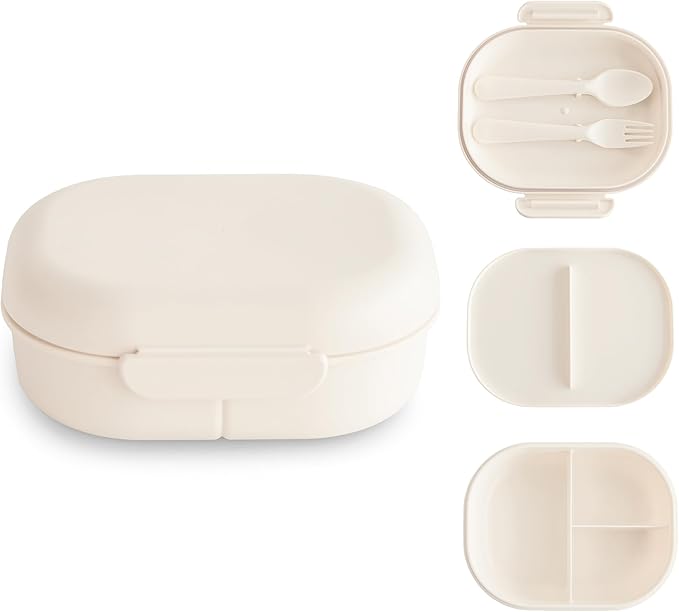 mushie Kids Bento Lunch Box | 3-Compartment & Removable Divider + Fork & Spoon by mushie