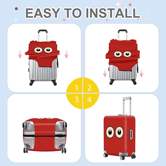 ANNA QUEEN Funny Cartoon Eyes Luggage Cover, Travel Suitcase Cover - Image 6