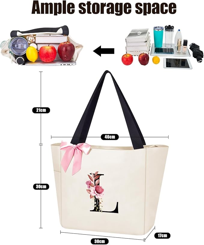 Vavabox Tote Bag, A-Z Initial Monogrammed Waterproof Tote Bag, Bridesmaid Gifts - Image 2
