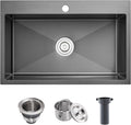 POPFLY Kitchen Sink, 28×20 Inch Drop In 18 Gauge Handmade SUS 304 Top mount by POPFLY