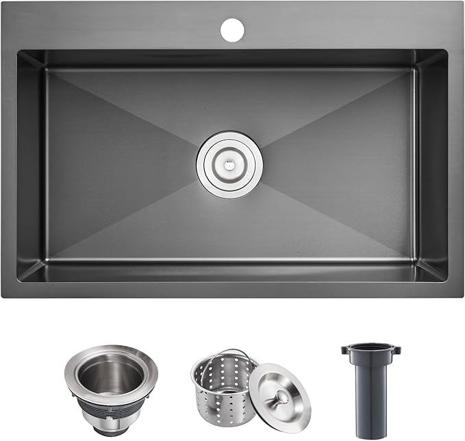 POPFLY Kitchen Sink, 28×20 Inch Drop In 18 Gauge Handmade SUS 304 Top mount by POPFLY